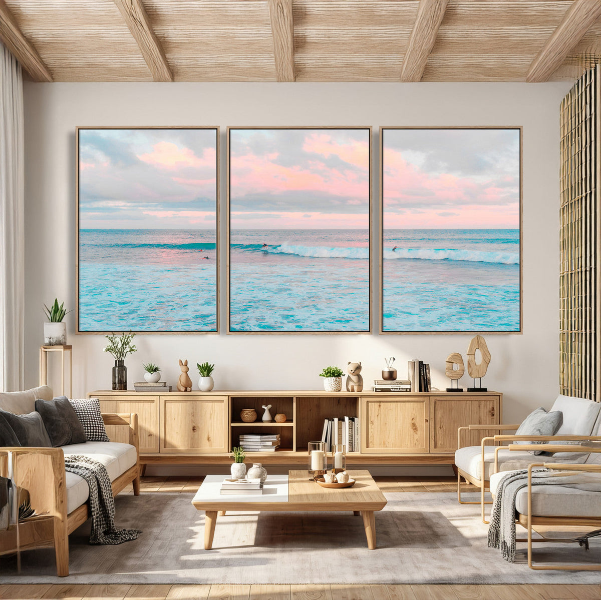 Ocean Wave Wall Art Canvas Print, Pastel Surf Seascape