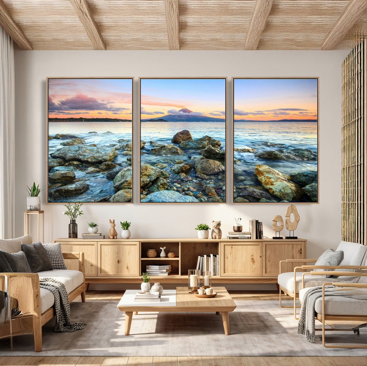 Mayon Volcano Seascape Wall Art Canvas Print, Tropical Ocean