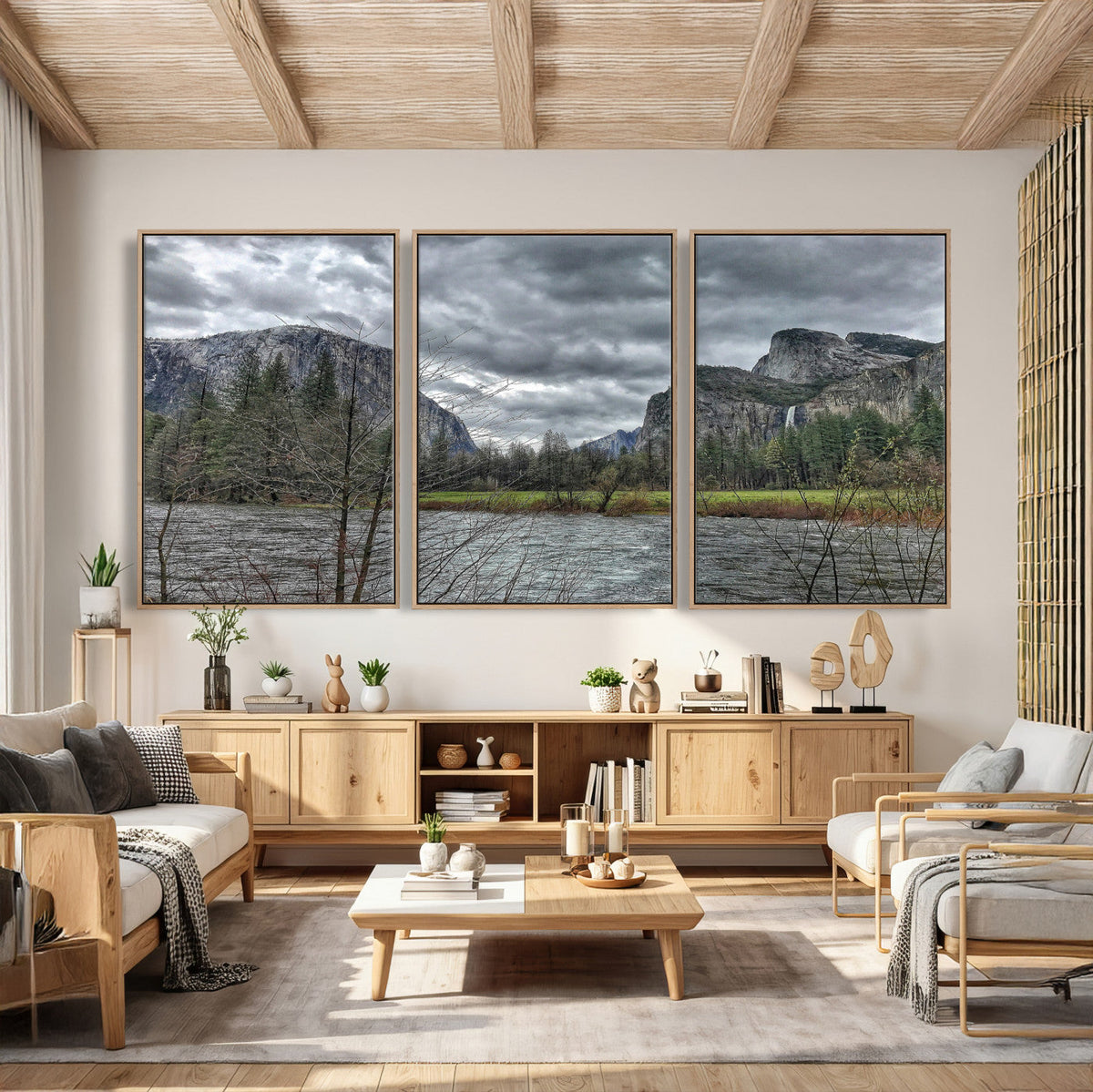 Yosemite Valley River Wall Art Canvas Print, Granite Cliffs