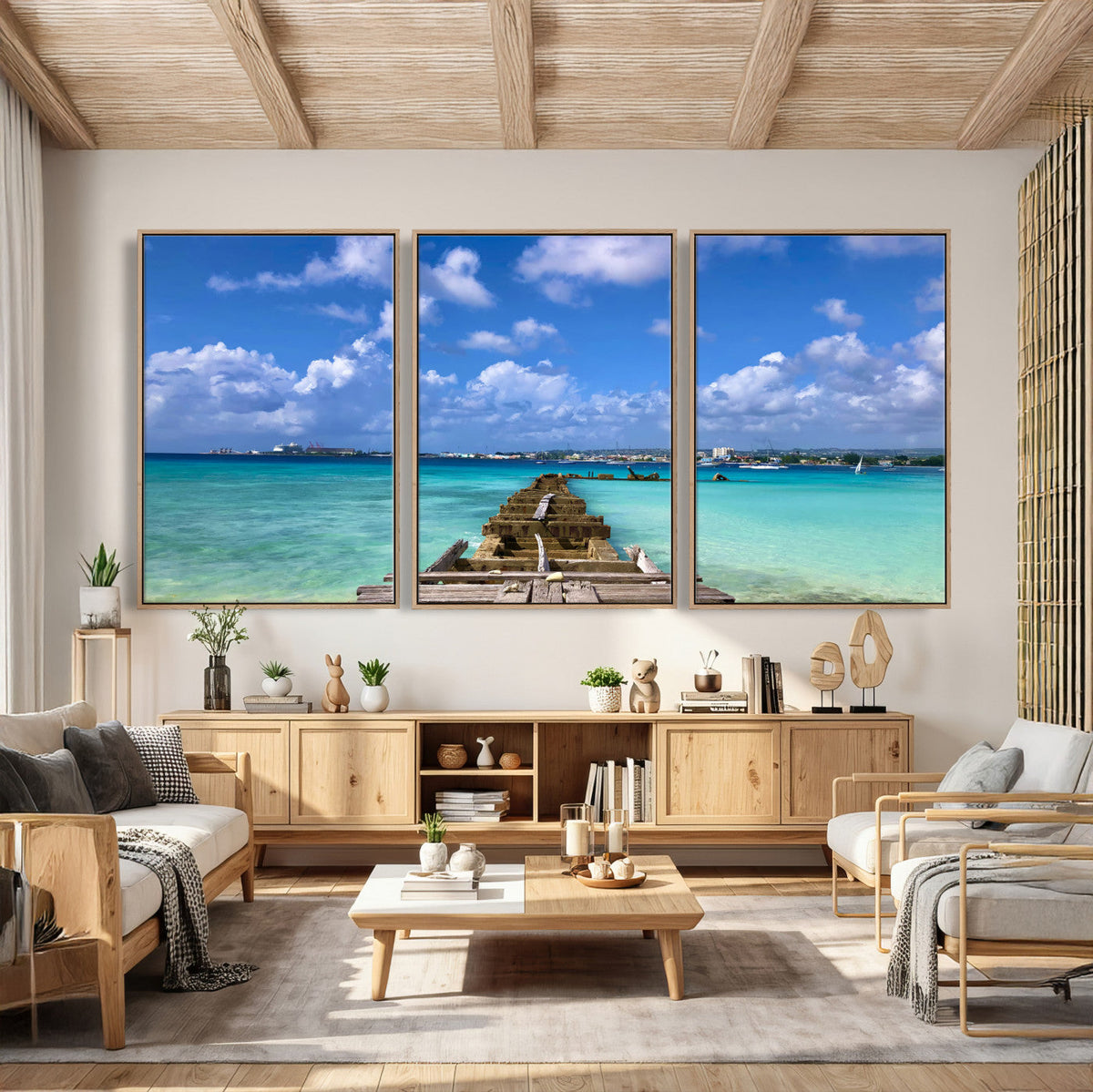 Caribbean Ocean Pier Seascape Wall Art Canvas Print,