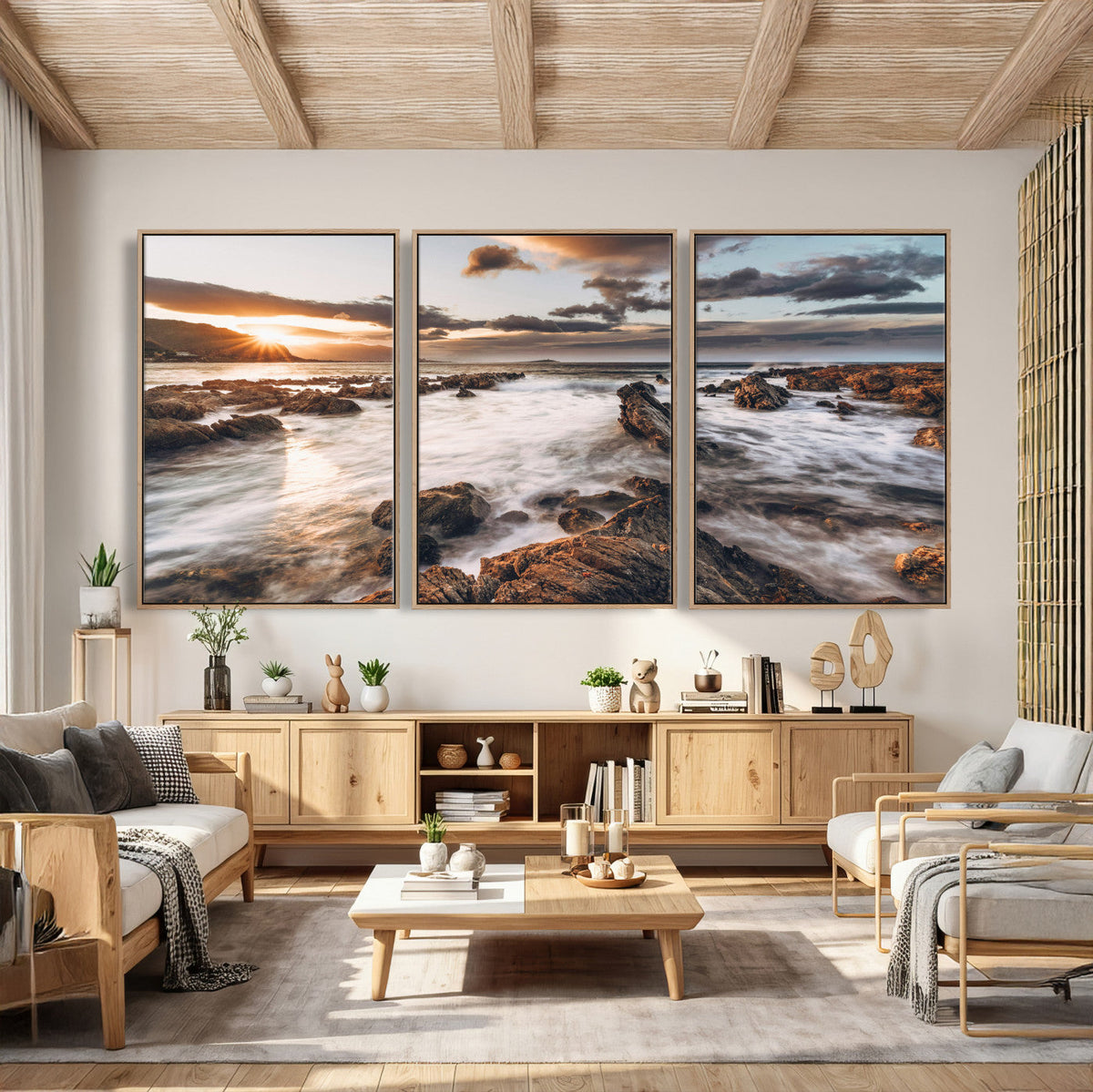 Rocky Coast Ocean Sunset Wall Art Canvas Print, Dramatic