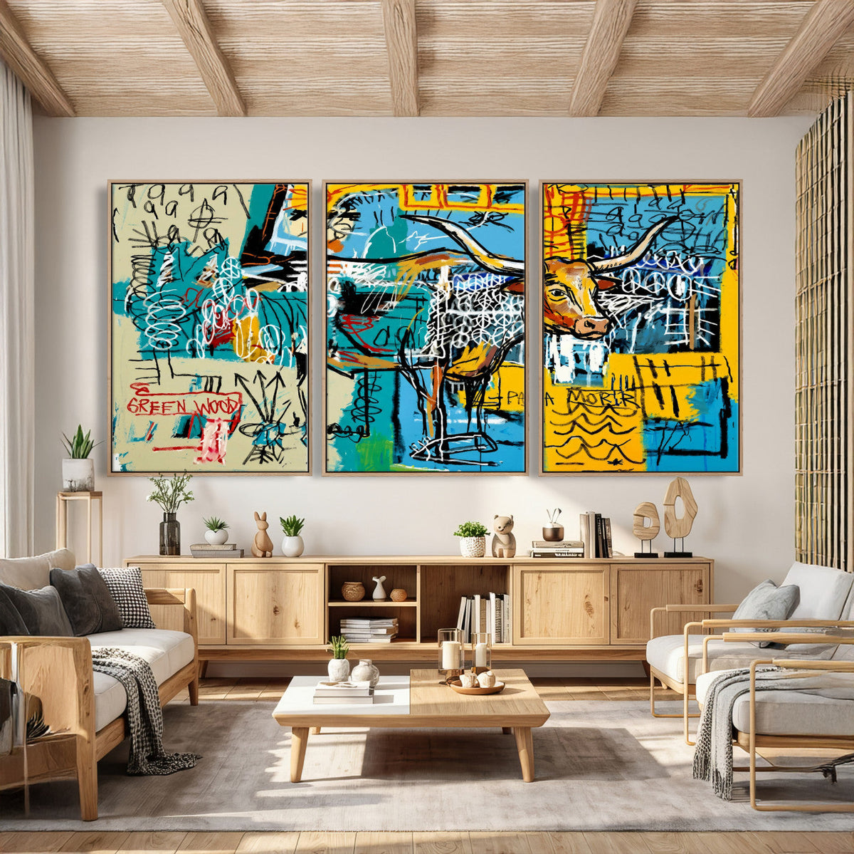Basquiat Style Bird Bull Graffiti Wall Art Canvas Print,