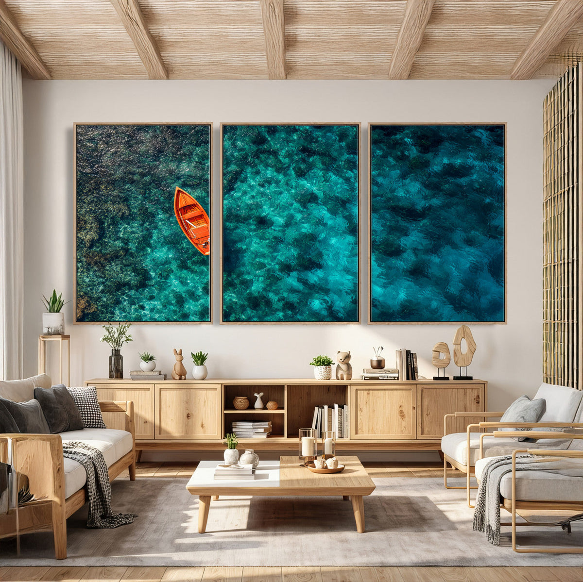 Turquoise Ocean Boat Wall Art Canvas Print