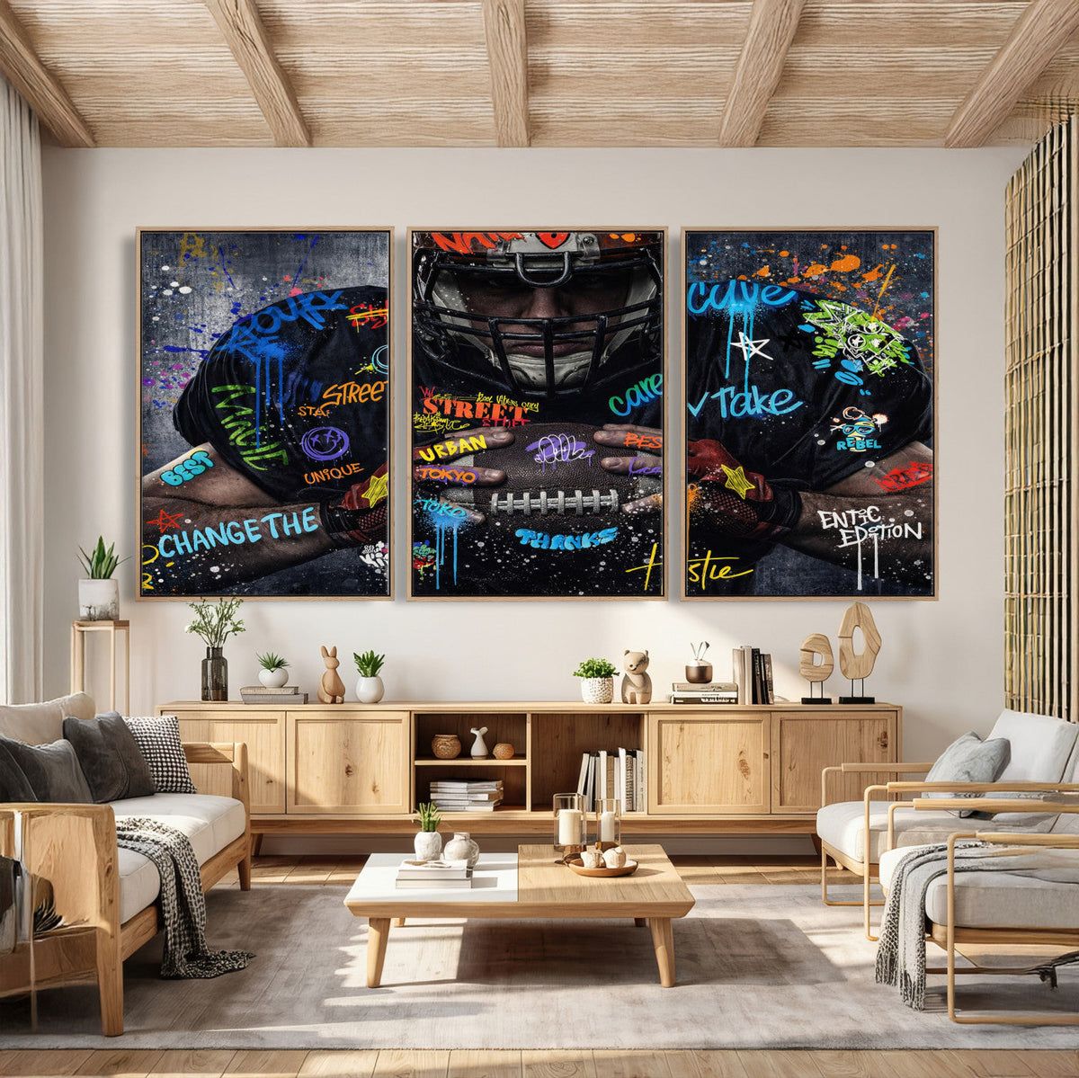 Graffiti American Football Player Street Art Wall Art Canvas