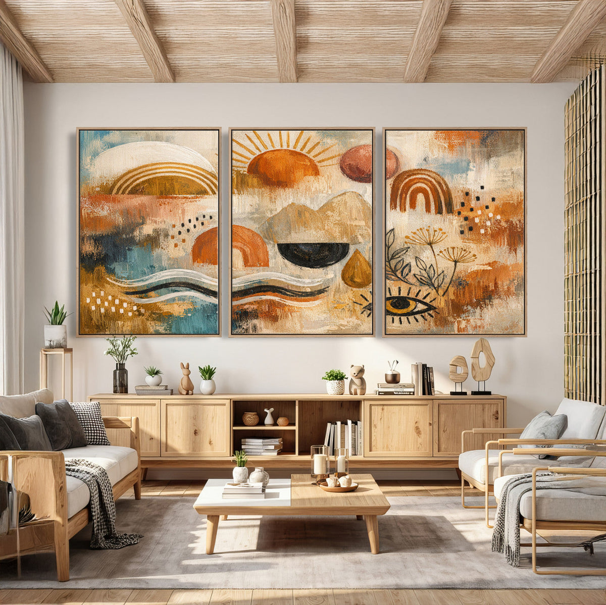 Geometric Boho Abstract Wall Art Canvas Print, Orange Blue