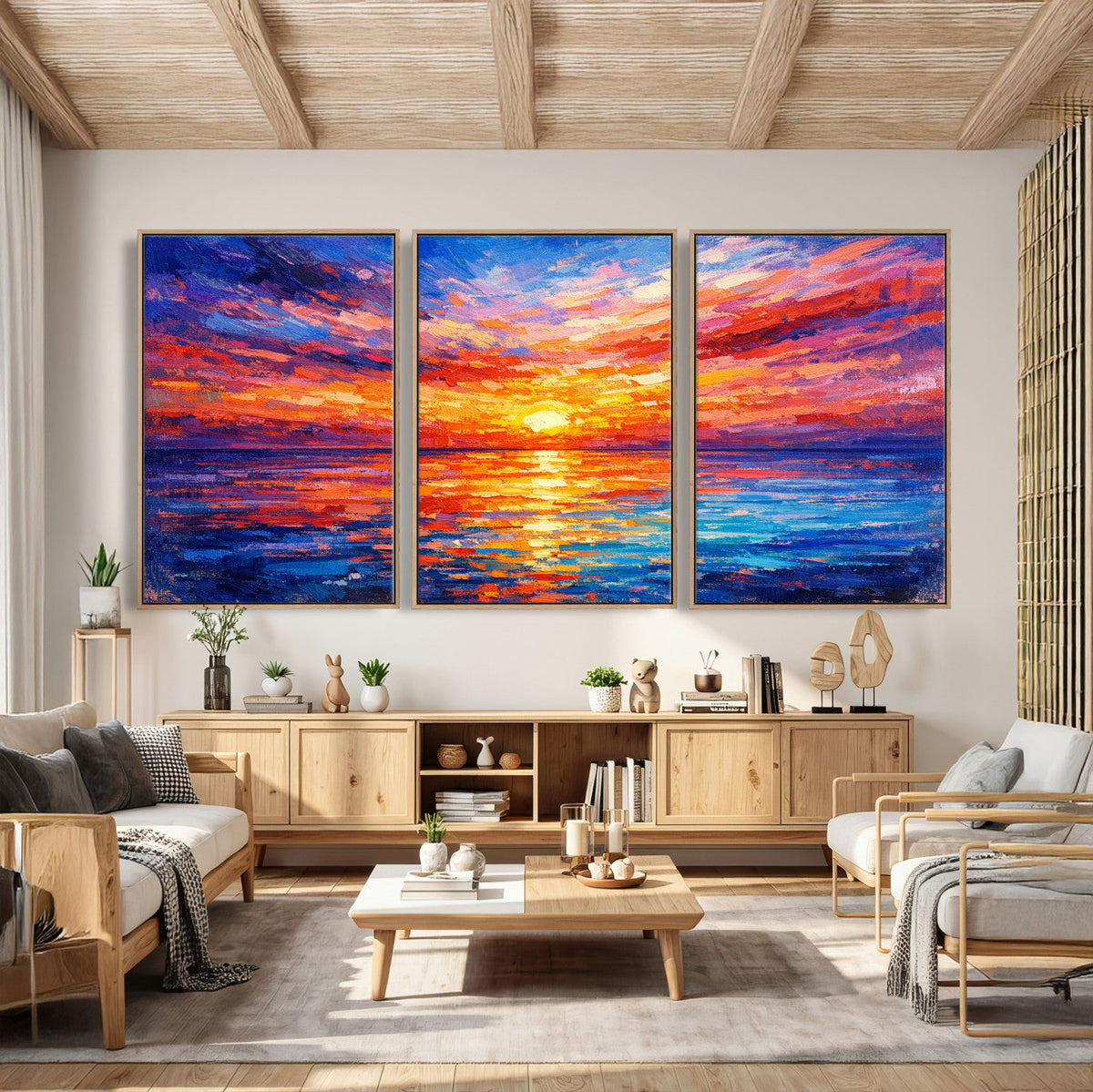 Colorful Knife Ocean Sunset Canvas — Orange Pink Teal