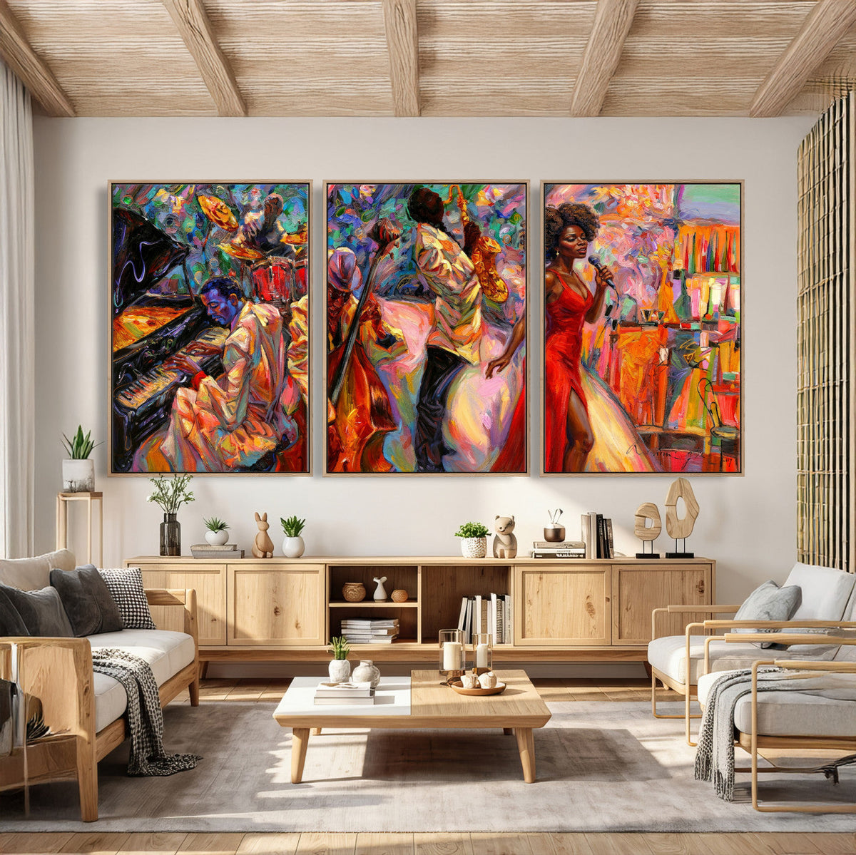 African American Jazz Singer Canvas Art — Red Dress Black