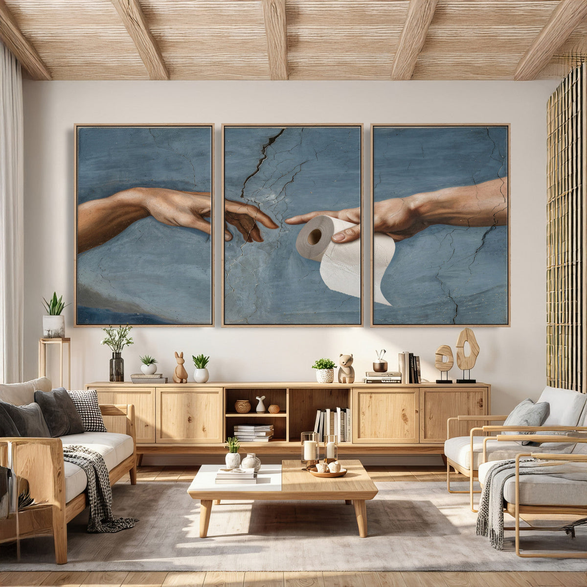 Funny Bathroom Canvas Wall Art, Michelangelo Creation of
