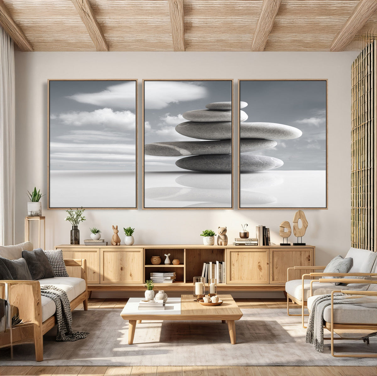 Zen Stone Wall Art Canvas Print, Balanced Rock Stack Framed