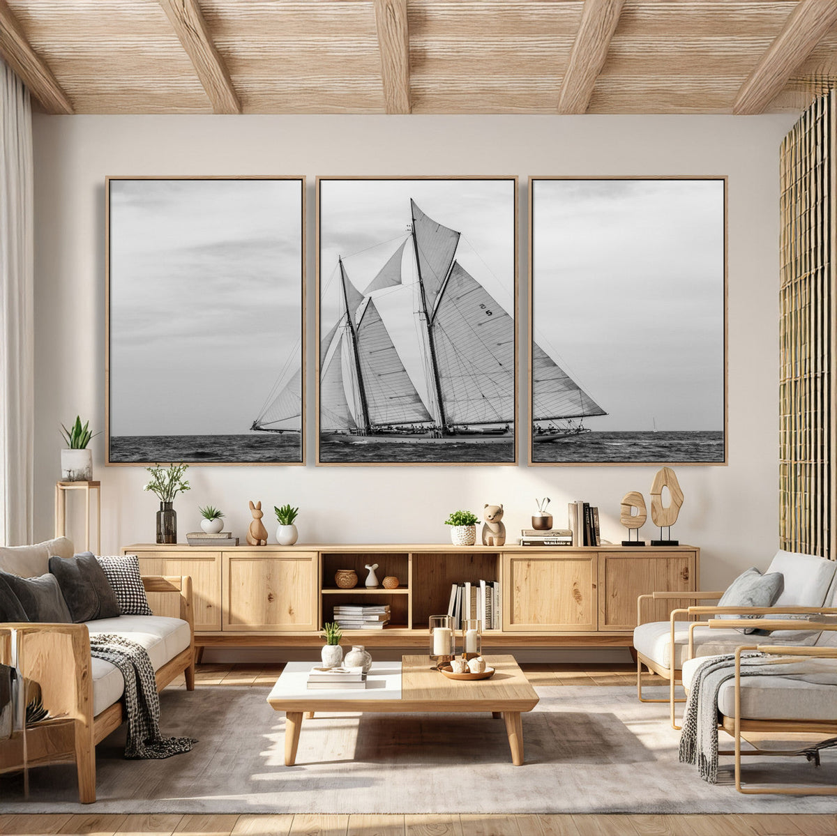 Vintage Sailboat Wall Art Canvas Print, Black and White