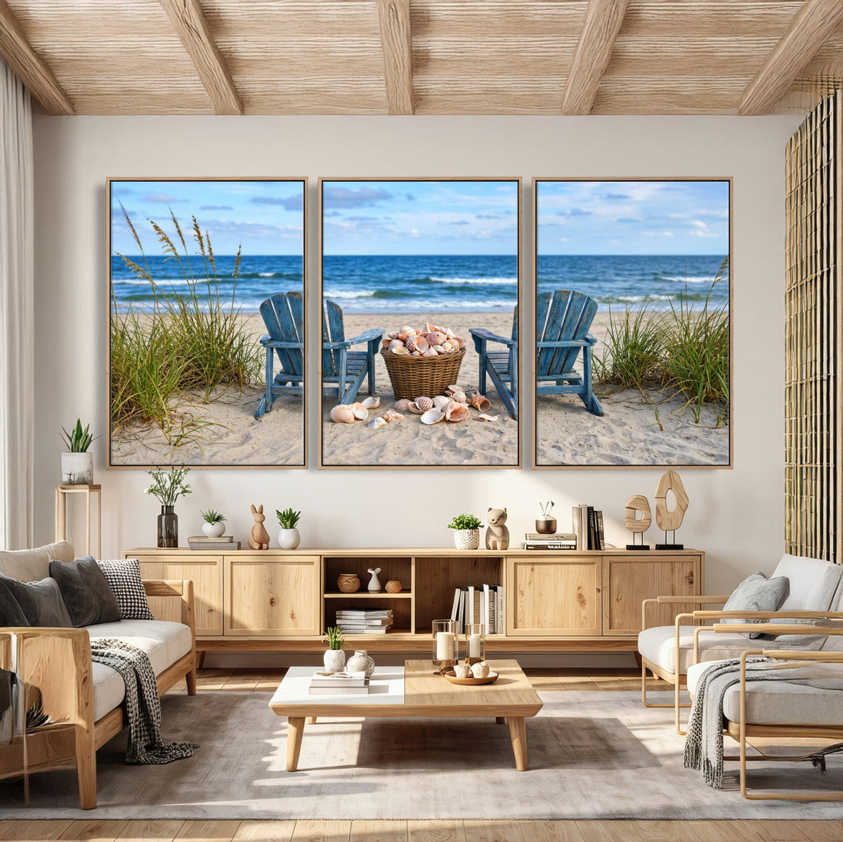 Large Beach Canvas Wall Art Coastal Adirondack Chairs Ocean