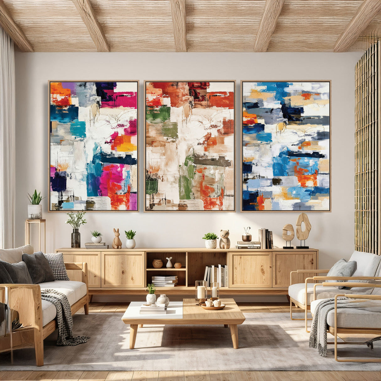Blue Teal Abstract Canvas Wall Art, Modern Textured Painting Print, Navy Orange White Contemporary Art, Neutral Living Room Decor, Office Art