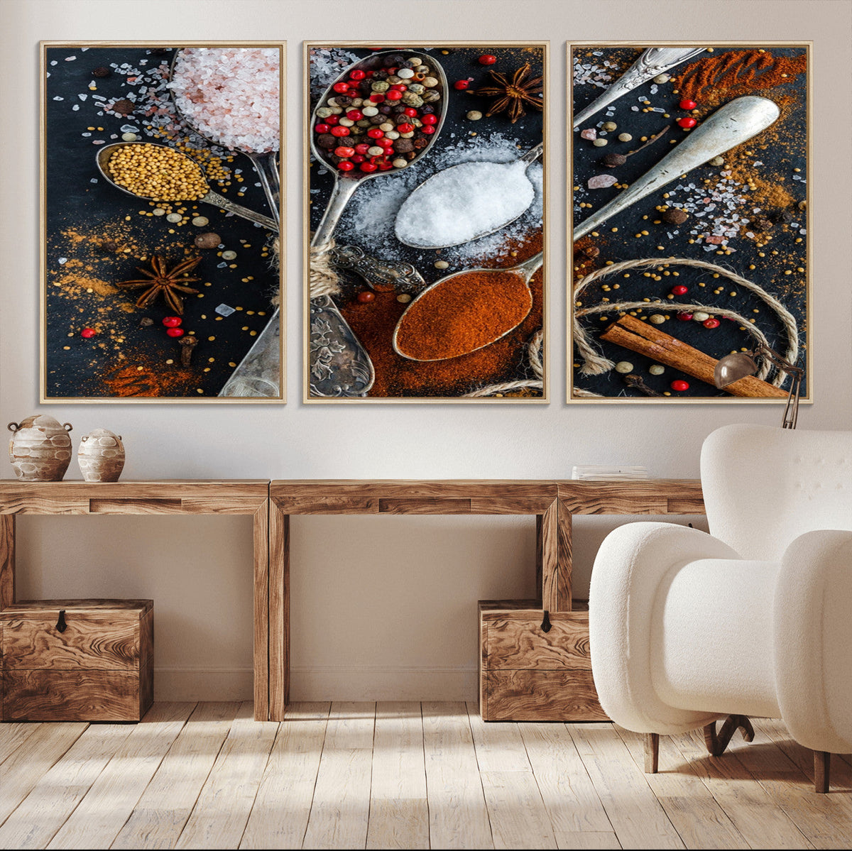 Spices and Seasonings Canvas Wall Art – Colorful Triptych