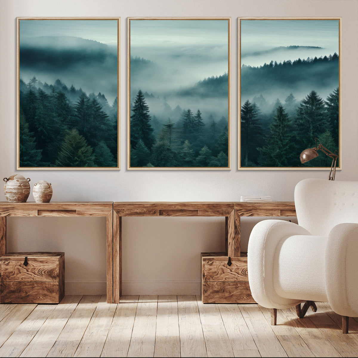 Captivating Misty Foggy Forest Wall Art Premium Canvas Print