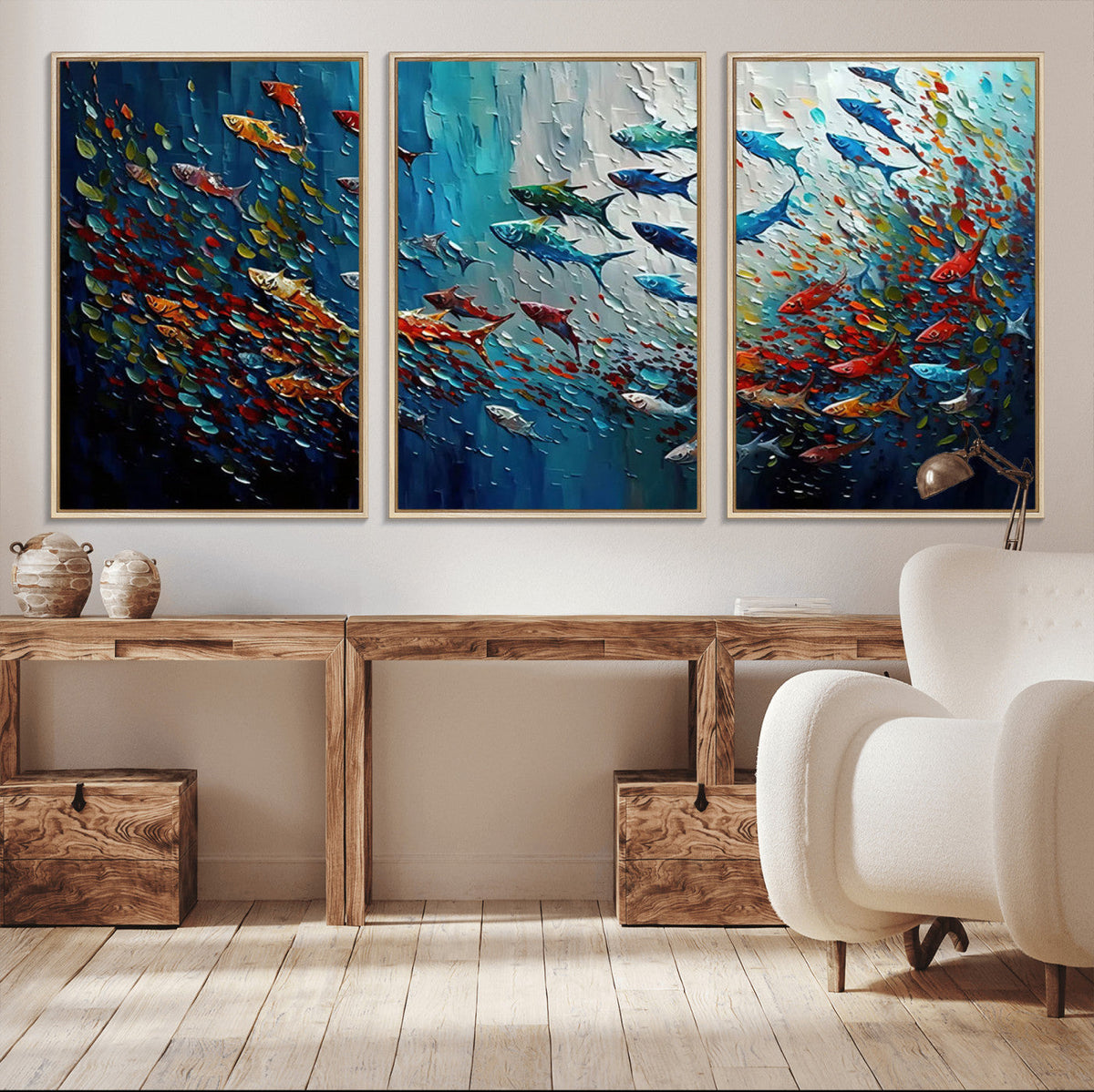Modern Abstract Fish Shoal Wall Art Canvas Print, Colorful