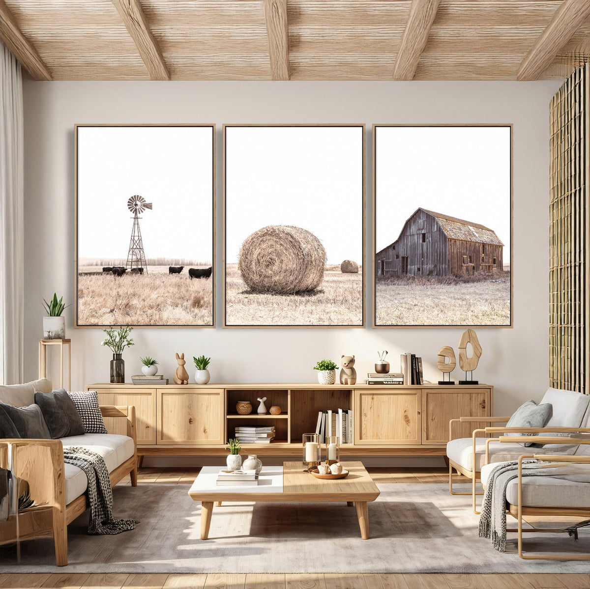 Rustic Farmhouse Wall Art Set of 3 – Country Barn and Wheat