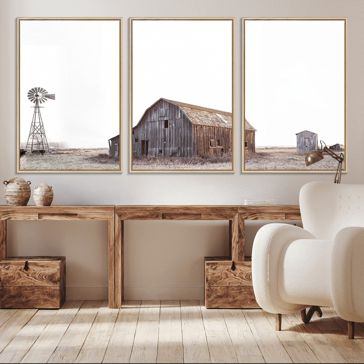 Set of 3 Rustic Farmhouse Wall Art Prints – Country Barn,