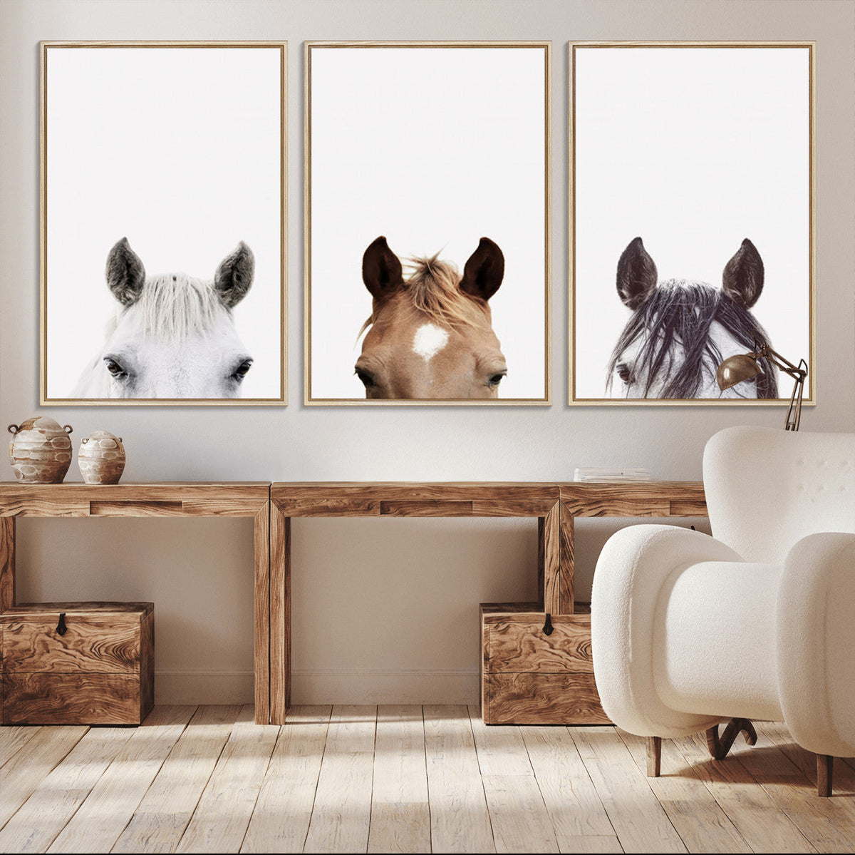 Horse Prints Set, Set of 3 Horse Wall Art, Horses Portraits,