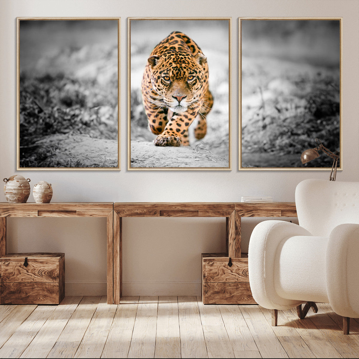 Jaguar Wall Art Canvas Print - Majestic Big Cat in Focused
