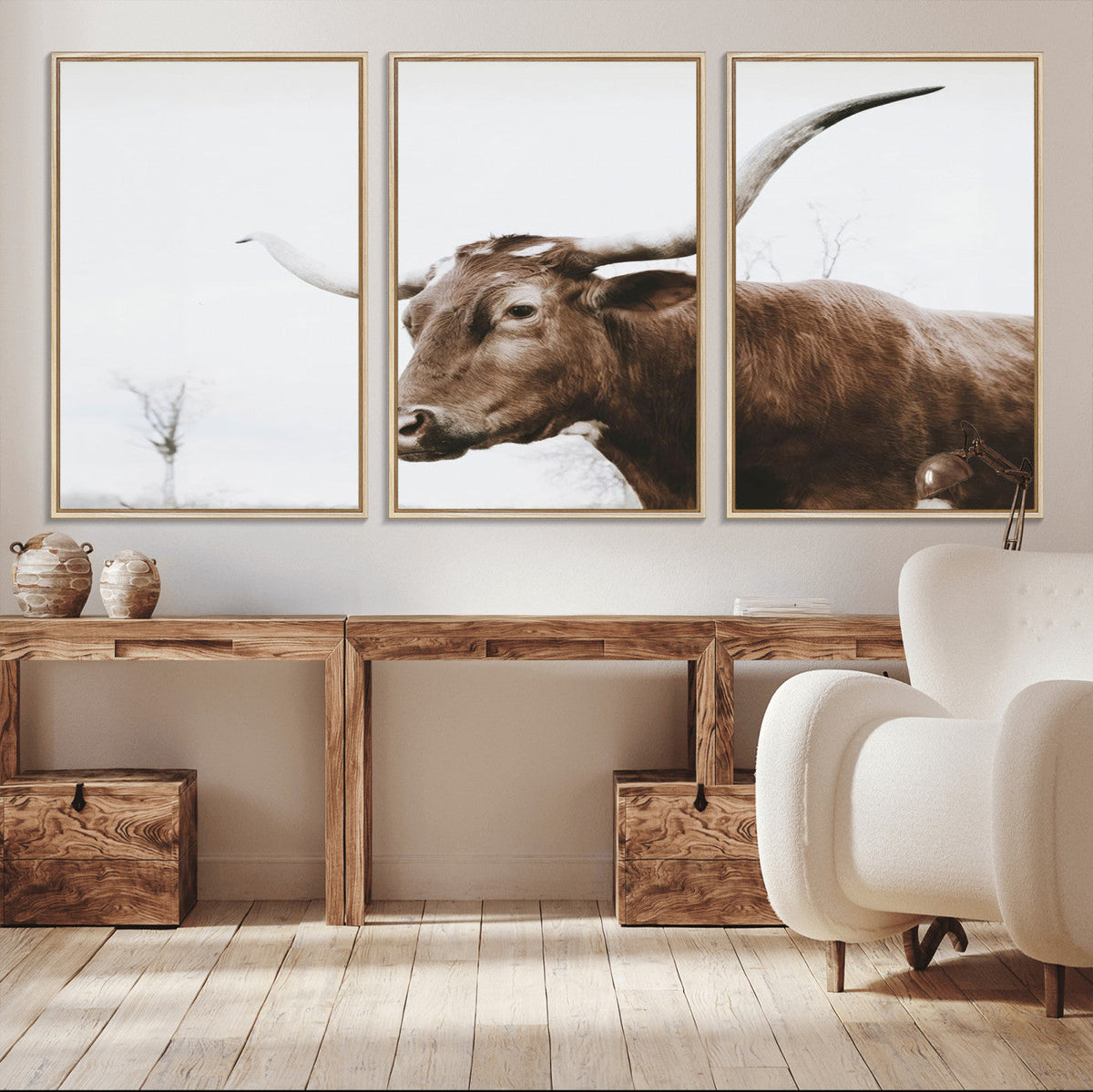 Rustic Bull Wall Art Canvas Print – Modern Longhorn