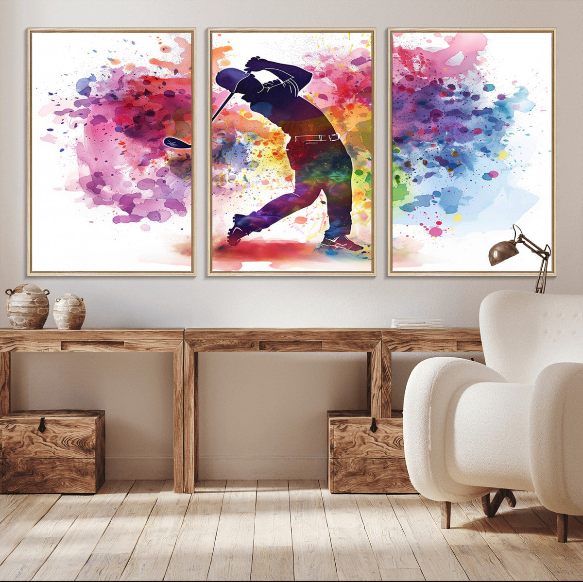 Colorful Golfer Swing Wall Art Canvas Print - Ready to Hang,