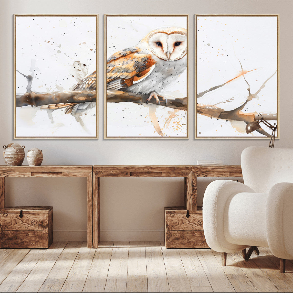 Barn Owl Wall Art on Branch | Stunning Canvas Print for