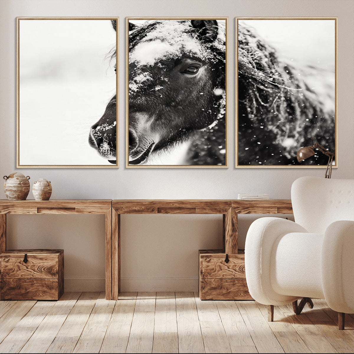 Framed Black and White Horse Wall Art | Ready to Hang and