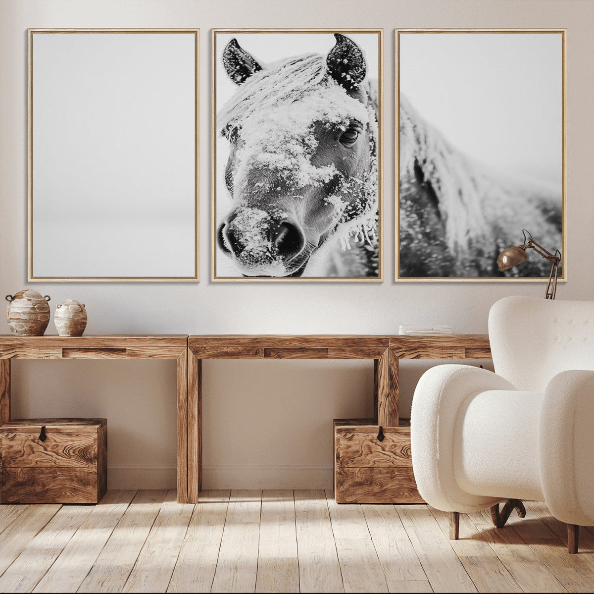 White Horse Wall Art | Ready to Hang and Framed | Winter