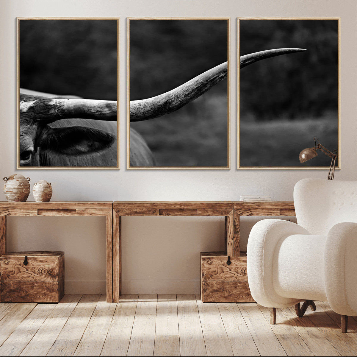 Cow Longhorn Wall Art | Black and White Print | Ready to
