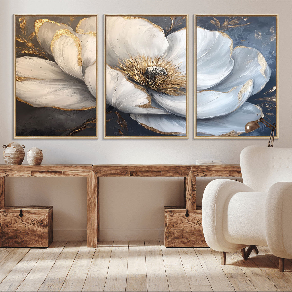 White Magnolia Flower Wall Art Canvas Print | Abstract