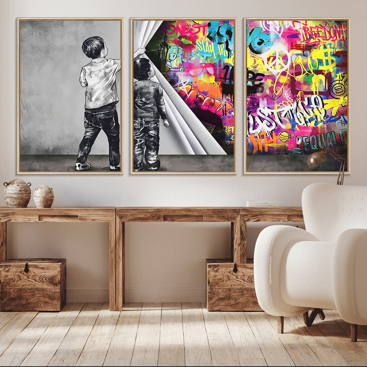 Banksy Print - Street Art Canvas Wall Art - Kids Revealing