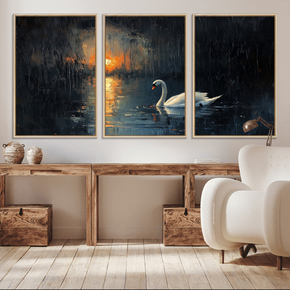 Abstract Swan on Water Wall Art Canvas Print - Elegant