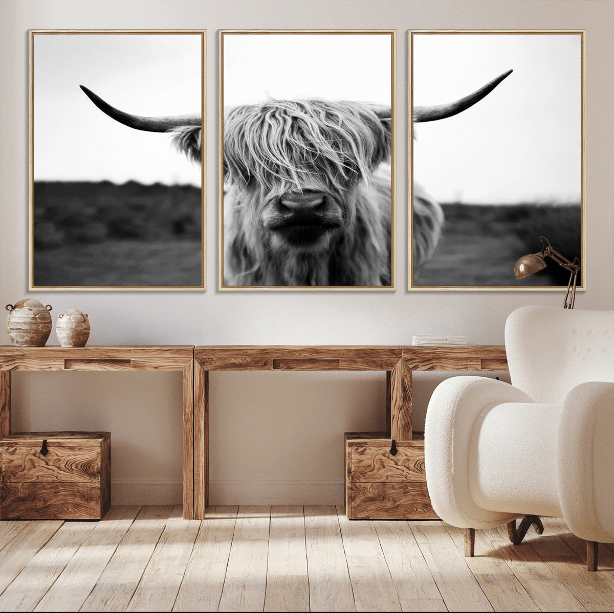 Highland Cow Wall Art | Black and White Farmhouse Decor |