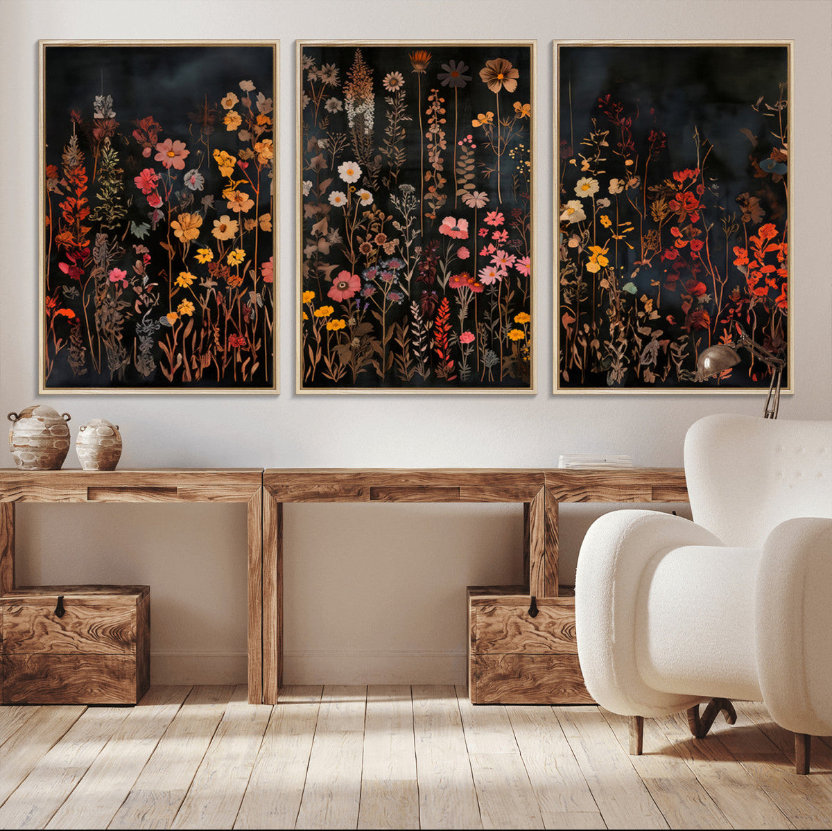 Large Floral Painting Print Illustration Flowers Canvas Wall