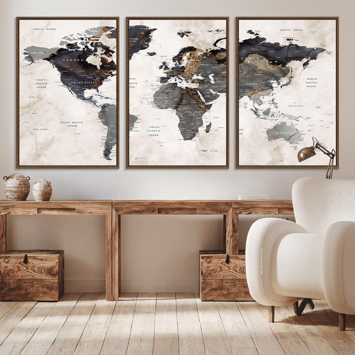 Abstract Map Printing - Modern World Map Canvas Wall Art for