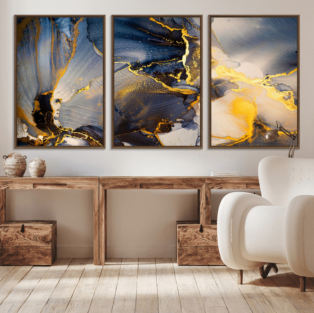 Large Abstract Wall Art Print - Gold and Blue Abstract