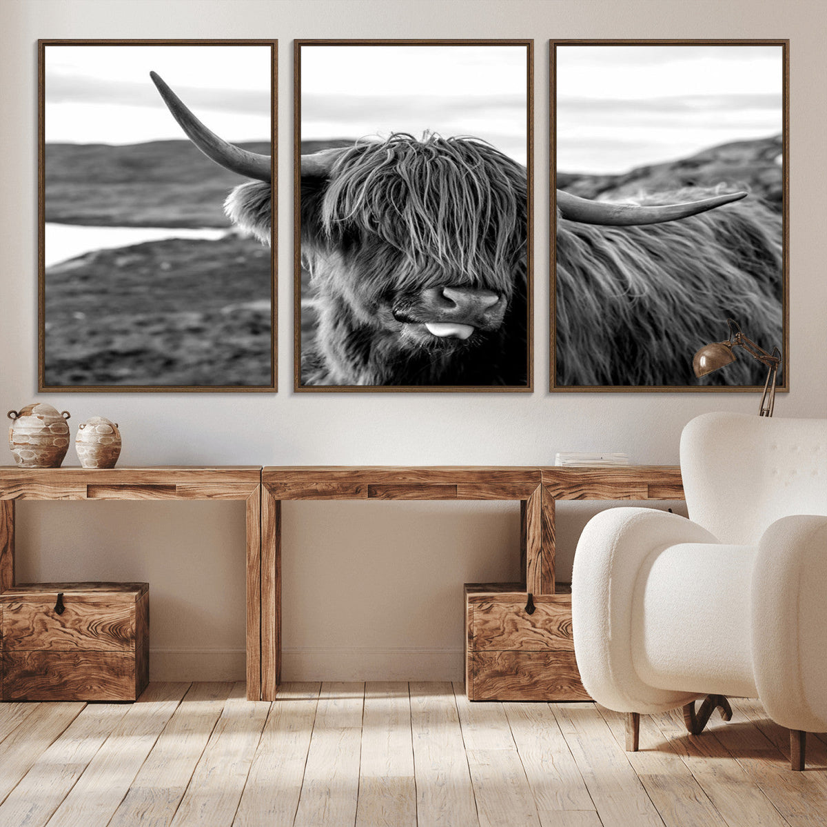 Longhorn Steer Canvas Print Wall Art, Highland Cow Canvas