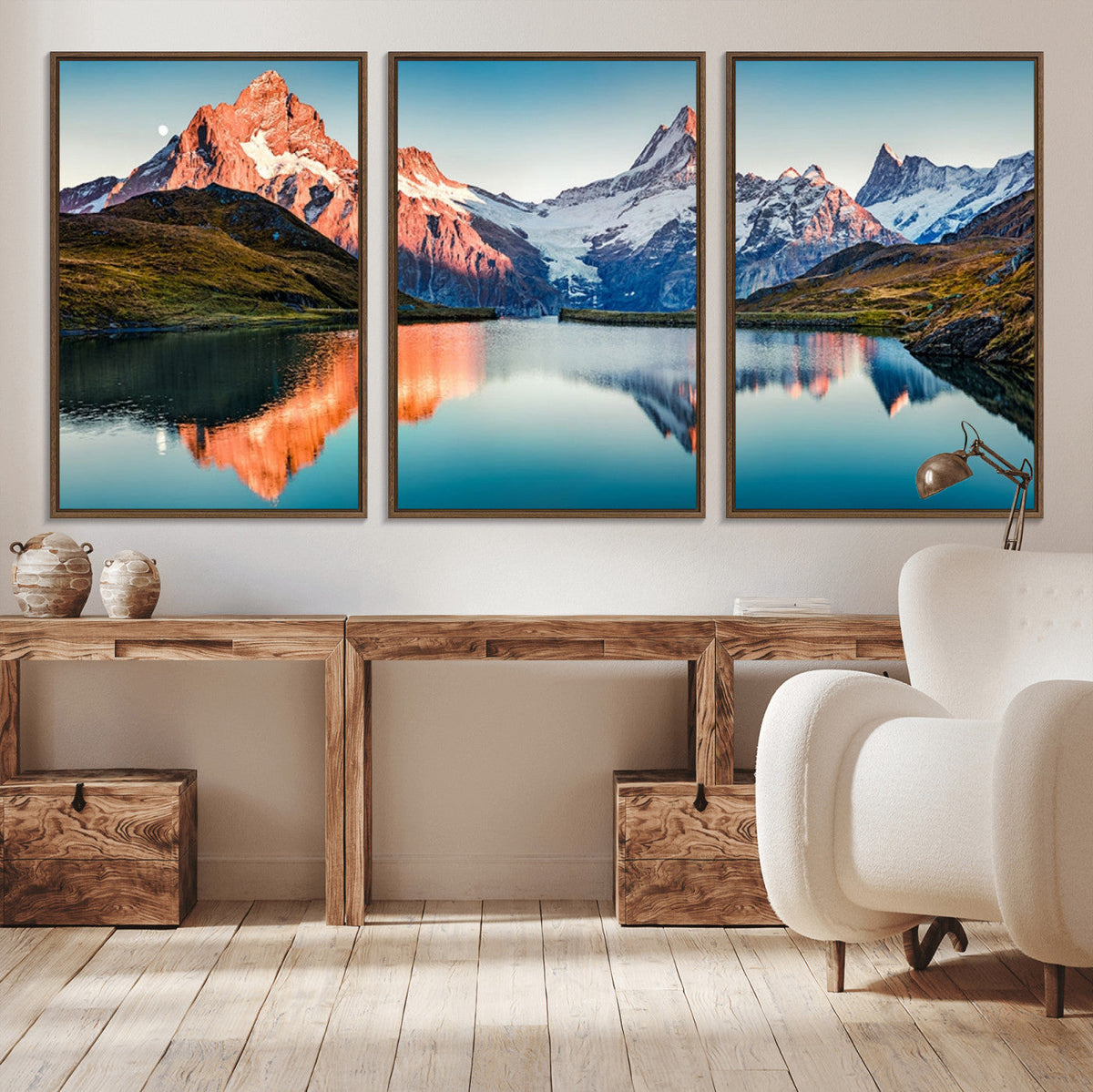 Landscape Mountain and Lake View Wall Art Canvas Print