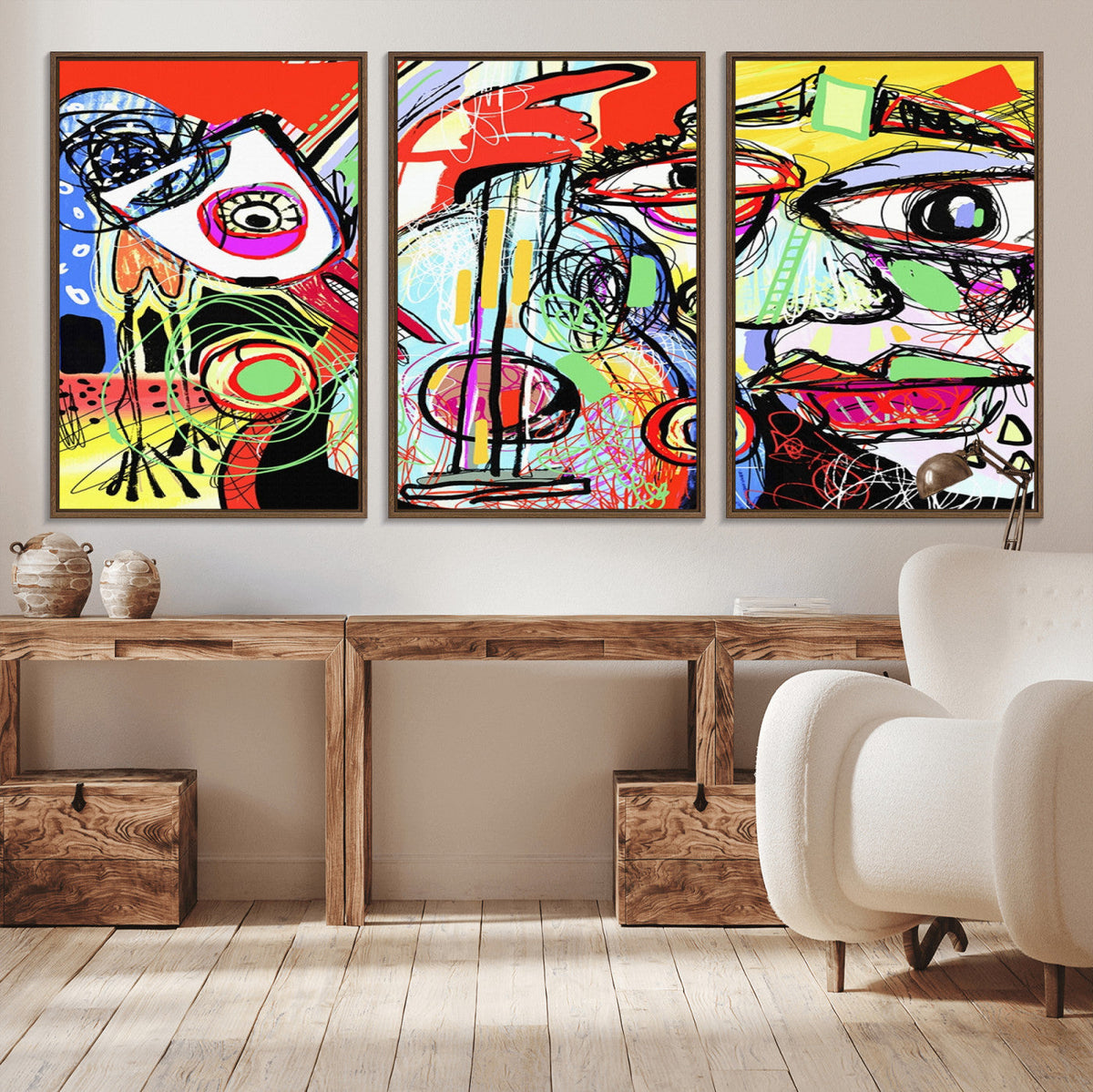 Picasso Style Art Abstract Canvas Wall Art Print , Colorful