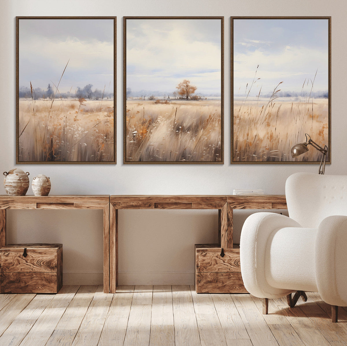 Golden Fields Wall Art Print Canvas – Serene Landscape of