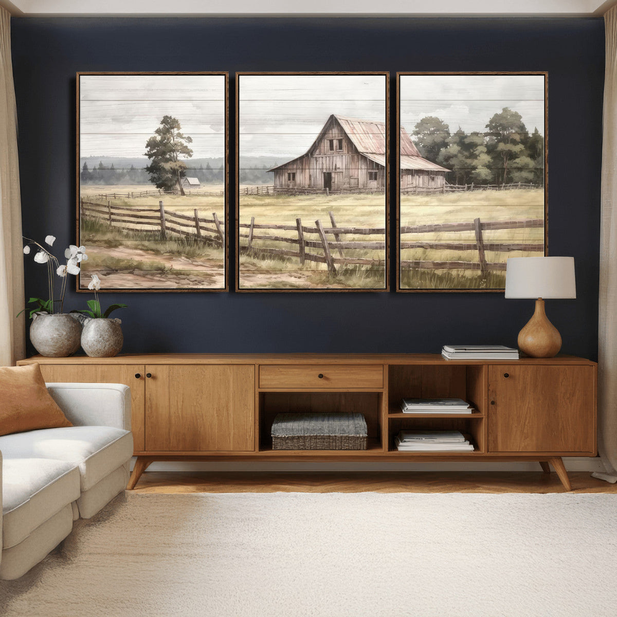 Rustic Farmhouse Barn Wall Art | 3-Panel Framed Gallery Wrap