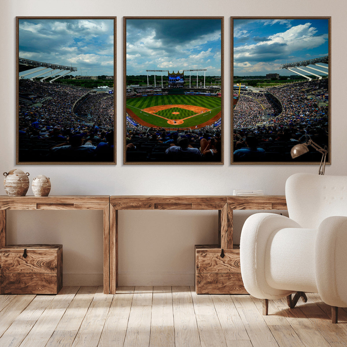 3-Panel Kauffman Stadium Wall Art Print | Large Kansas City