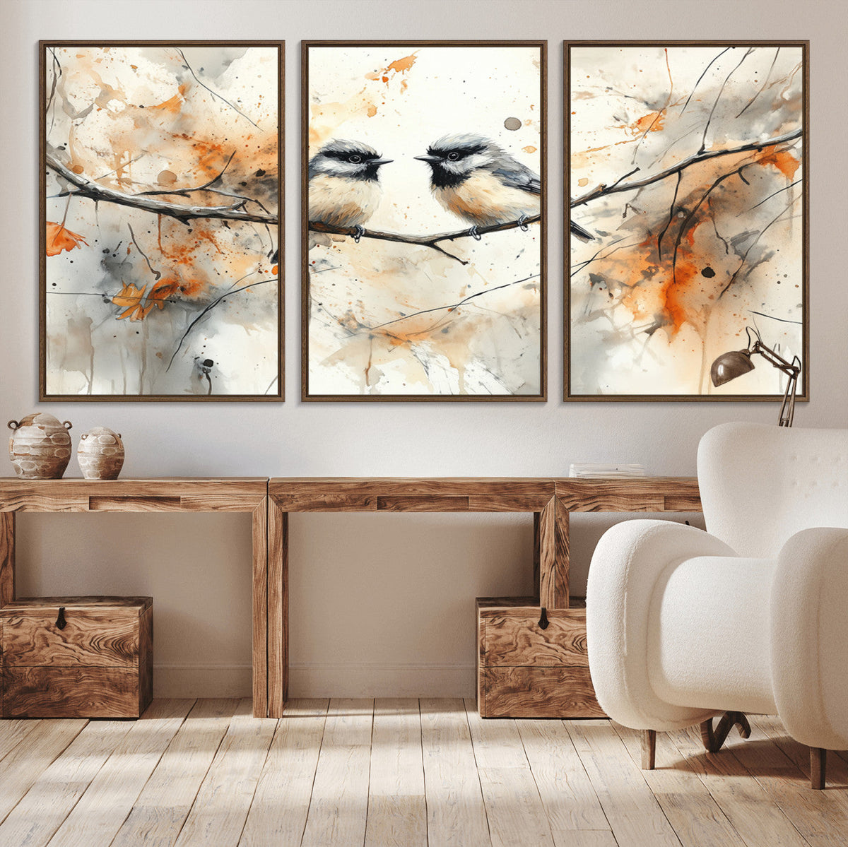 Abstract Watercolor Chickadee Bird Canvas Wall Art Print -