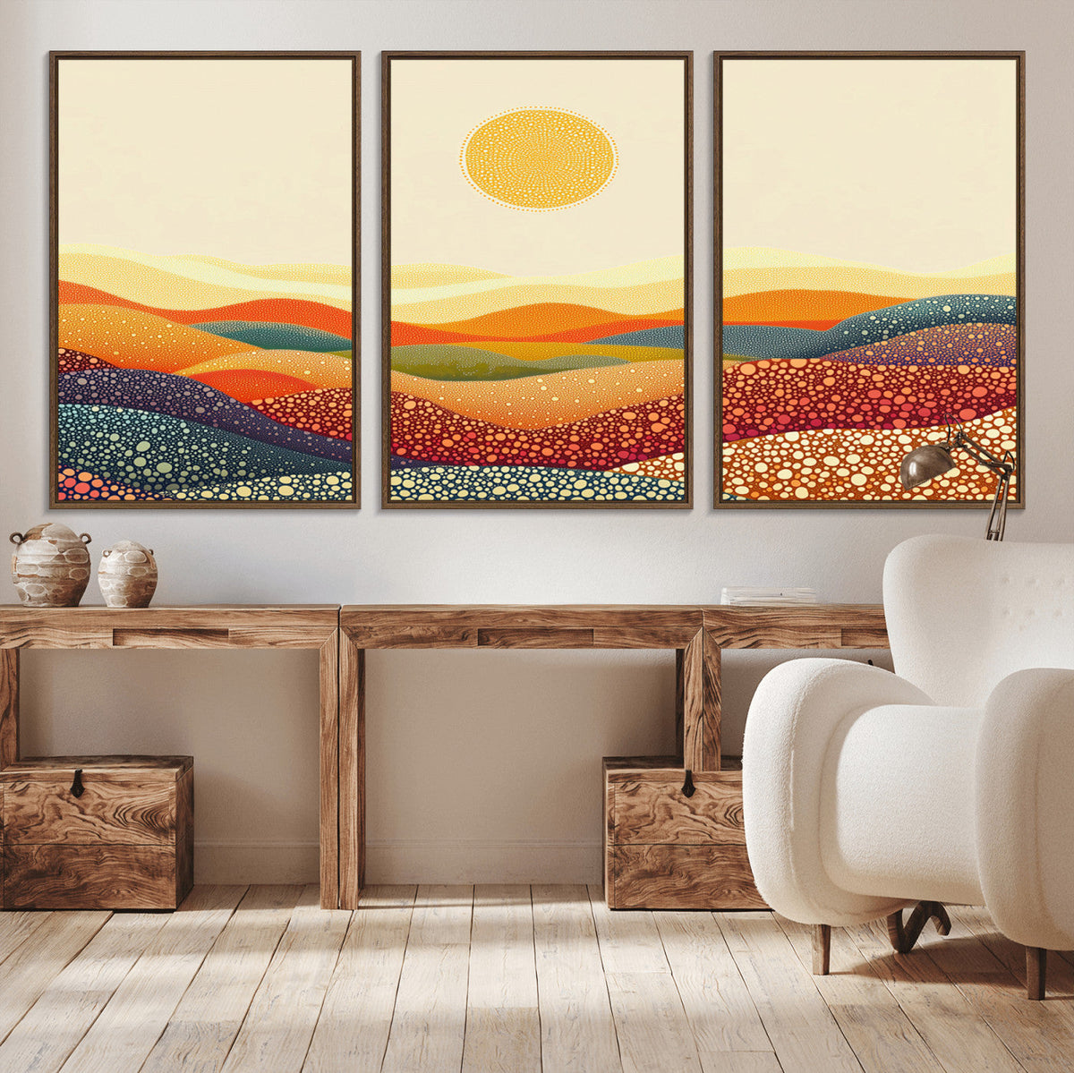 YAYOI KUSAMA Colorful Dot Art Landscape Canvas - Framed