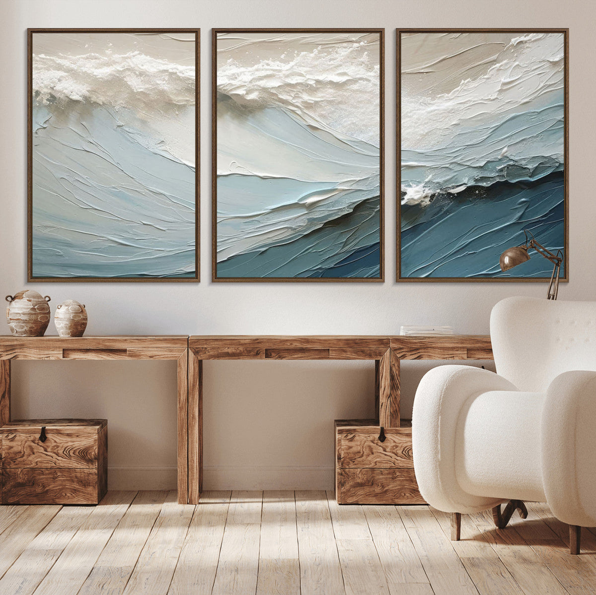 Waves Abstract Wall Art Print, Modern Framed Abstract Canvas