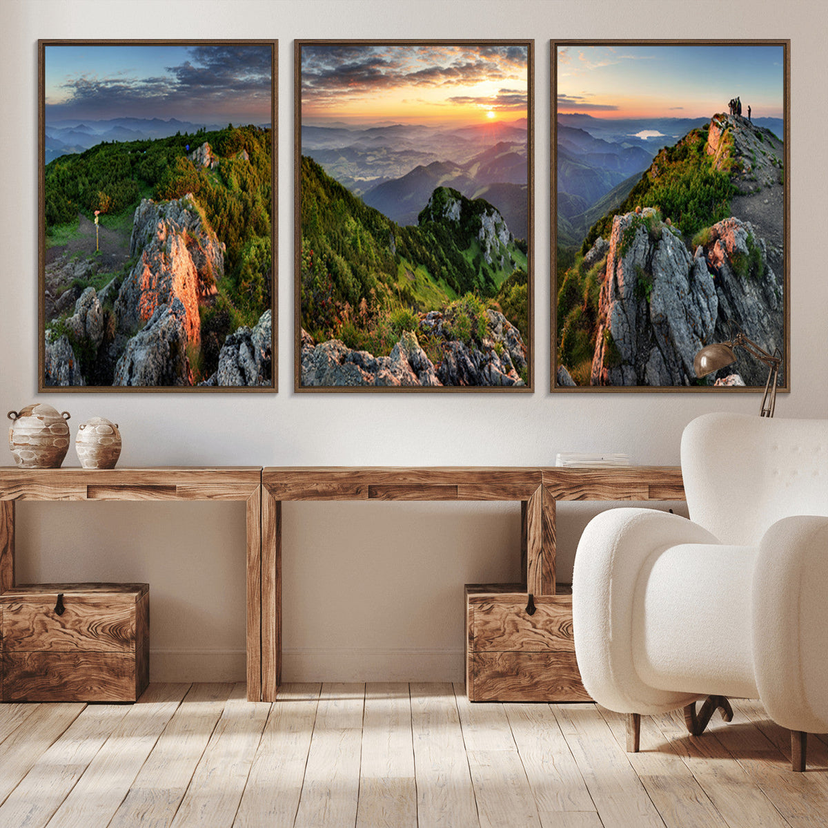 Mountain Sunset Panoramic Wall Art Canvas Print – Framed