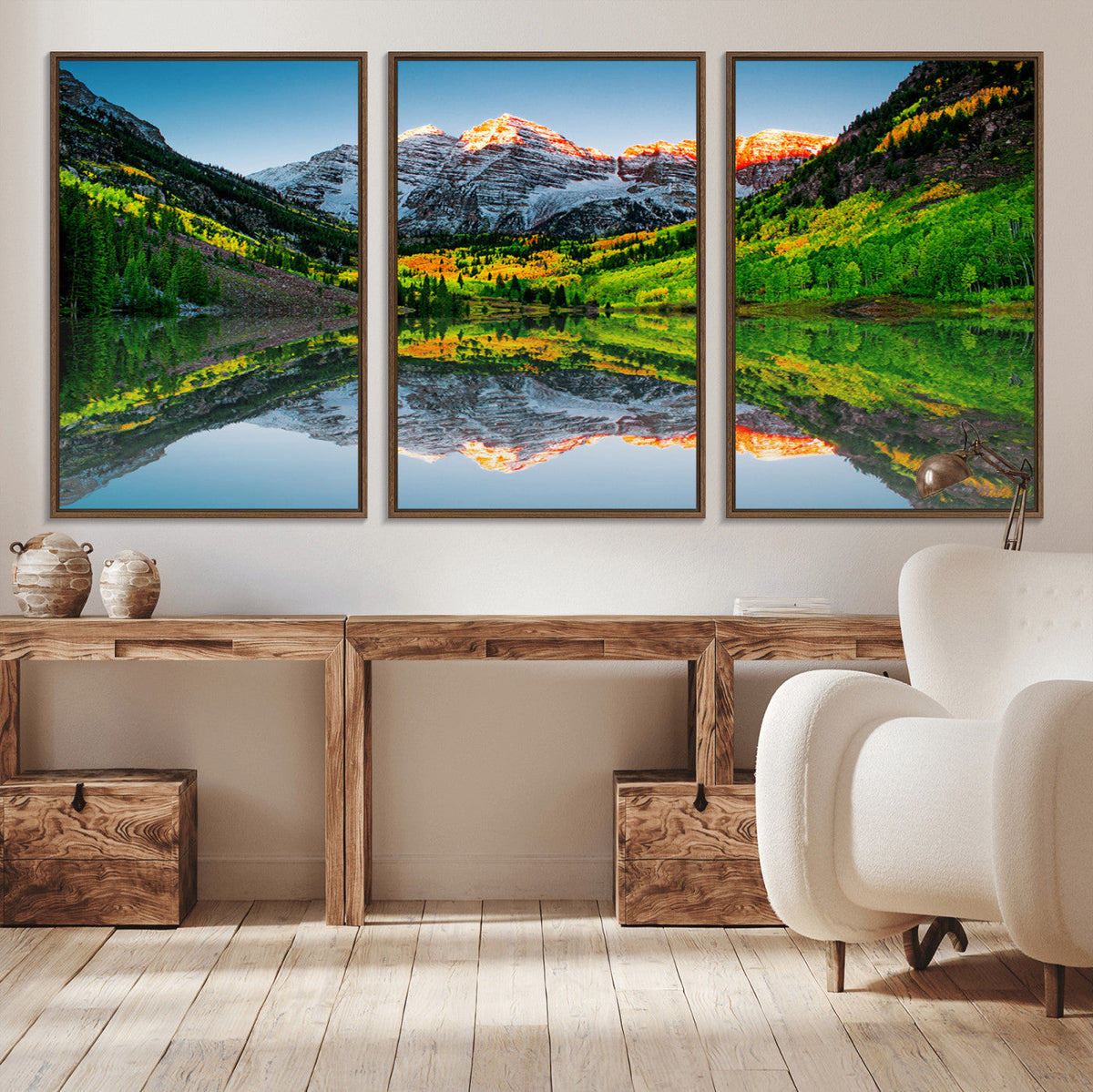 Sunrise Maroon Bells Lake Wall Art Canvas Print – Framed Elk