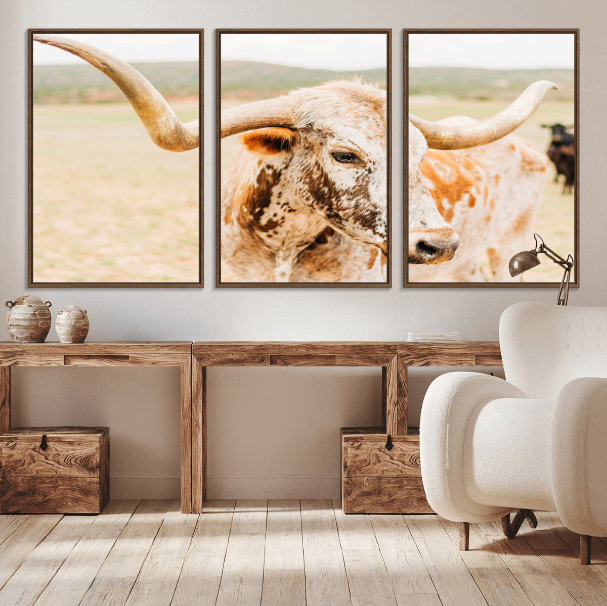 Texas Longhorn Wall Art Canvas Print – Framed Spotted Cow
