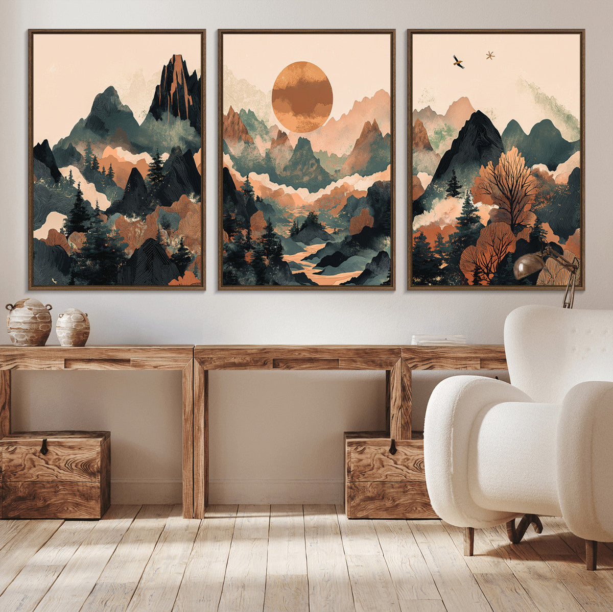 Wood Mountain Landscape Wall Art Canvas Print – Framed
