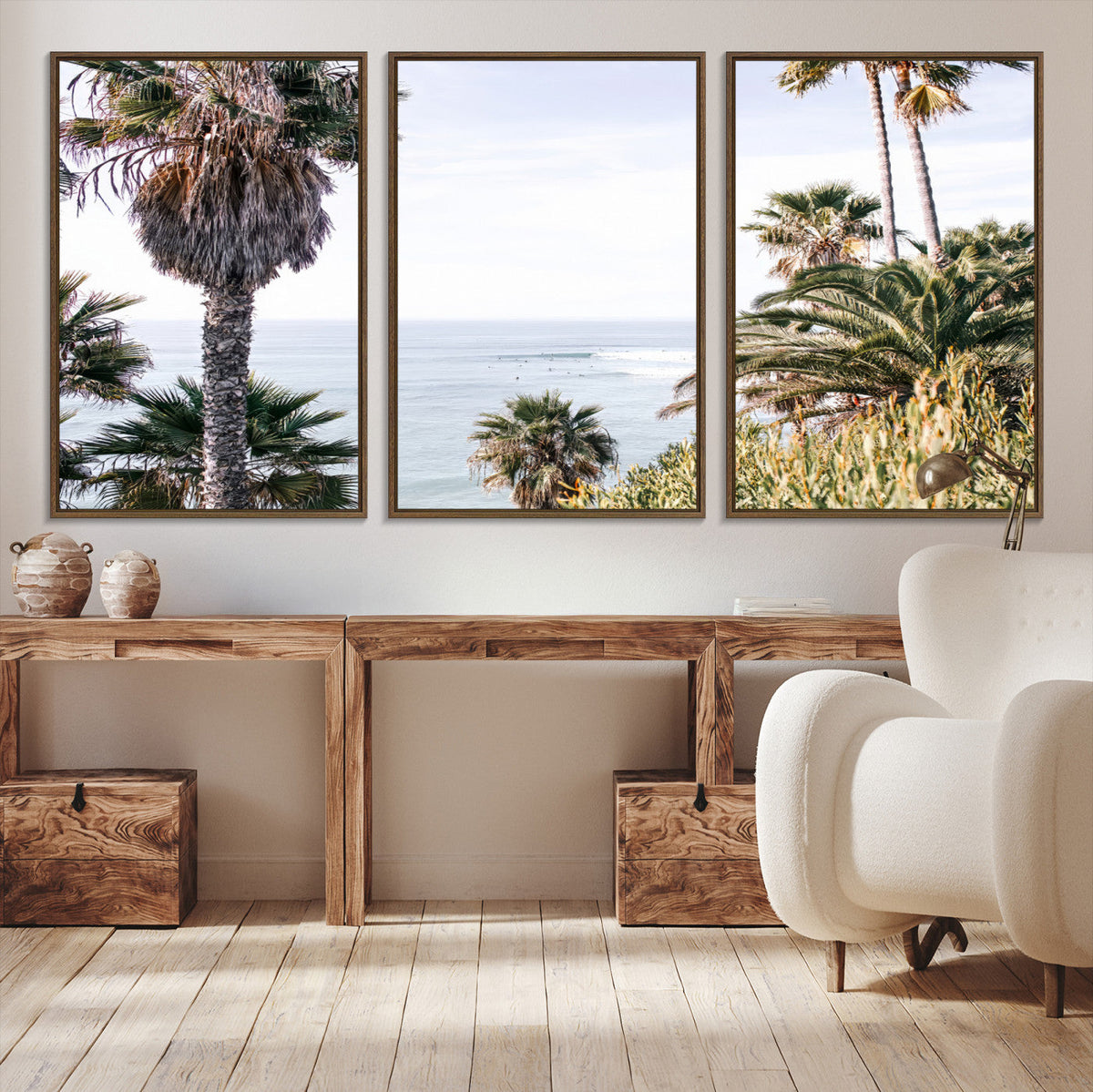 Coastal Palm Trees Wall Art Canvas Print – Framed Ocean